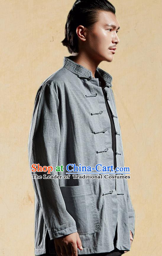 Chinese Kung Fu Martial Arts Shirts Costume Tang Suits Grey Coats Gongfu Wushu Tai Chi Clothing for Men