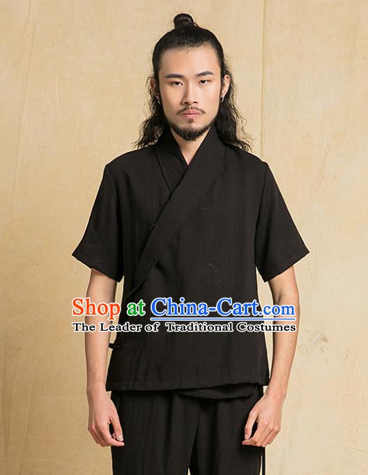 Chinese Kung Fu Black Costume Tang Suits Martial Arts Gongfu Wushu Tai Chi Clothing for Men