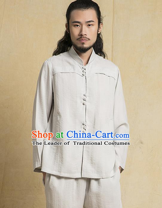 Chinese Kung Fu Martial Arts Grey Costume Tang Suits Gongfu Wushu Tai Chi Clothing for Men