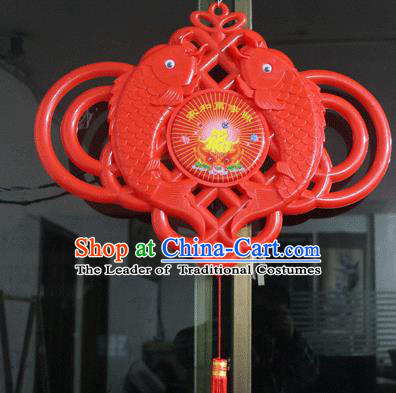 Traditional Handmade Chinese Lanterns Spring Festival Double Fishes Electric LED Lights Lamps Hanging Lamp Decoration