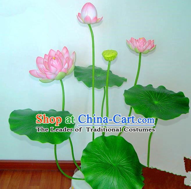 Traditional Handmade Chinese Pink Lotus Bonsai Decoration Buddhist Temple Decoration