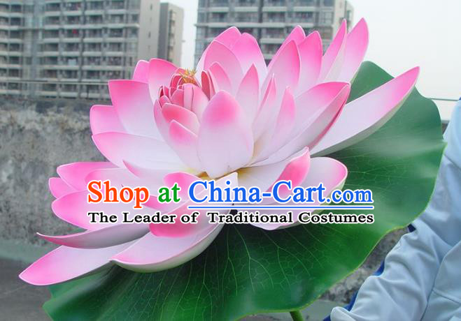 Traditional Handmade Chinese Pink Lotus Props Folk Dance Decoration