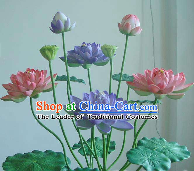 Traditional Handmade Chinese Pink Lotus Props Folk Dance Bonsai Decoration