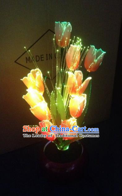 Traditional Handmade Chinese Yellow Tulip Lanterns Electric LED Lights Lamps Desk Lamp Decoration