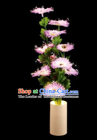 Traditional Handmade Chinese Pink Chrysanthemum Lanterns Electric LED Lights Lamps Desk Lamp Decoration