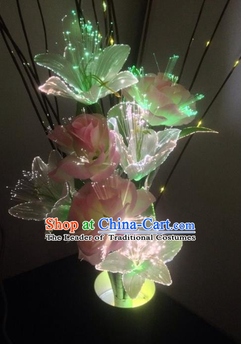 Traditional Handmade Chinese Pink Lily Flower Lanterns Electric LED Lights Lamps Desk Lamp Decoration