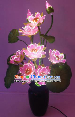 Traditional Handmade Chinese Pink Lotus Flowers Lanterns Electric LED Lights Lamps Desk Lamp Decoration