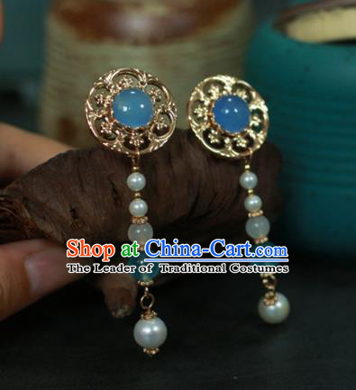 Traditional Chinese Ancient Handmade Blue Hair Stick Classical Hair Accessories Hairpins for Women