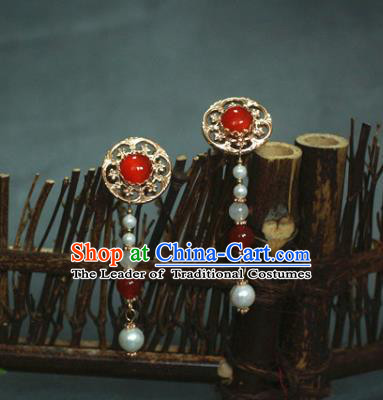 Traditional Chinese Ancient Handmade Red Hair Stick Classical Hair Accessories Hairpins for Women