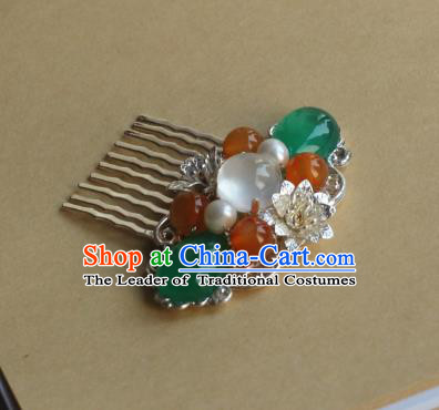 Traditional Chinese Ancient Jade Hair Comb Hair Accessories Handmade Hanfu Hairpins for Women