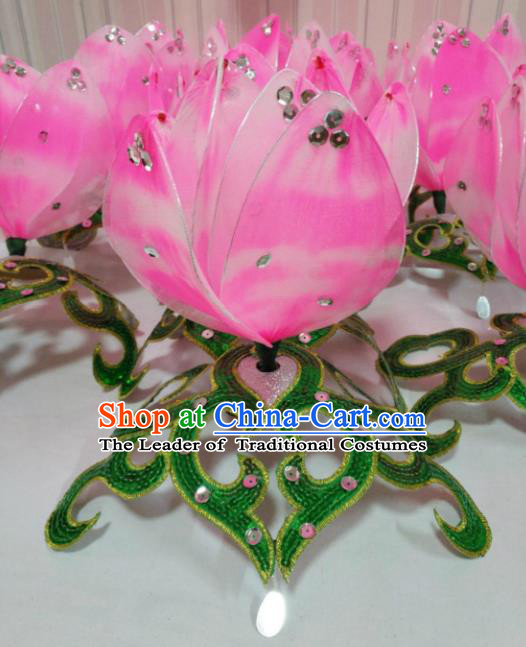 Chinese Traditional Folk Dance Hair Accessories Yangko Dance Pink Lotus Headwear for Women