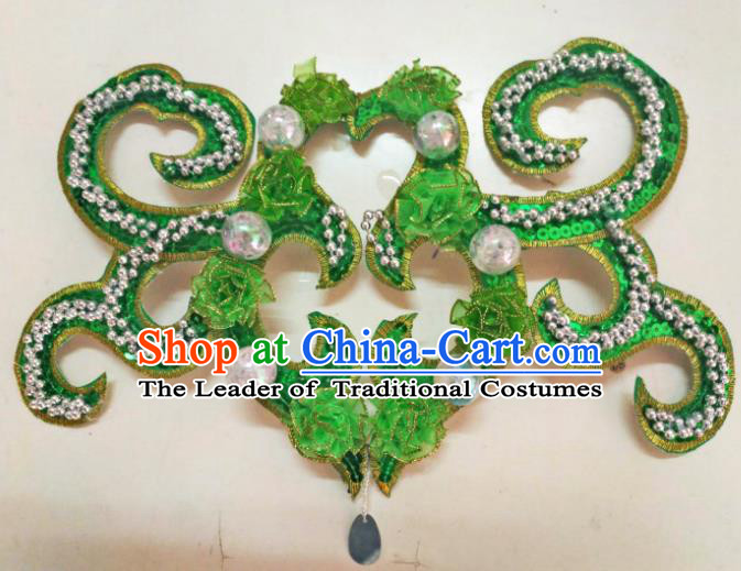 Chinese Traditional Classical Dance Hair Accessories Folk Dance Yangko Deep Green Flowers Headwear for Women