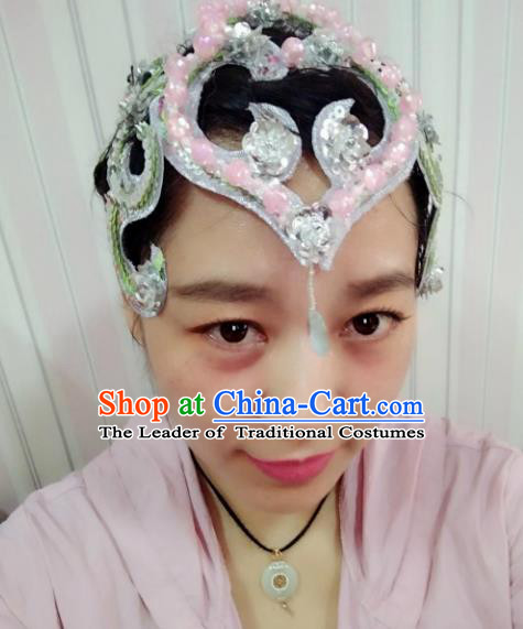 Chinese Traditional Classical Dance Hair Accessories Folk Dance Yangko Pink Flowers Headwear for Women