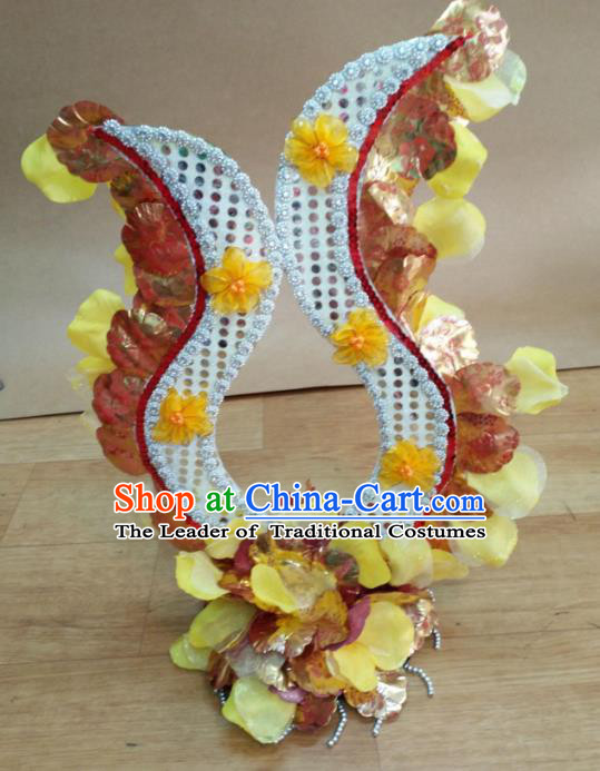 Chinese Classical Dance Hair Accessories Traditional Folk Dance Yellow Flowers Headwear for Women