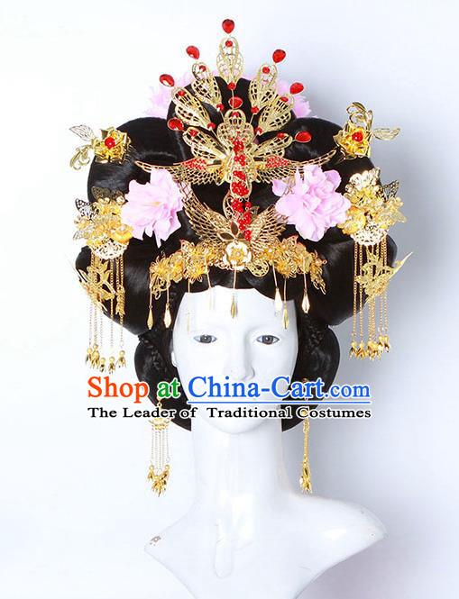 Chinese Ancient Hair Accessories Hanfu Imperial Consort Wig and Hairpins Traditional Palace Lady Headwear for Women