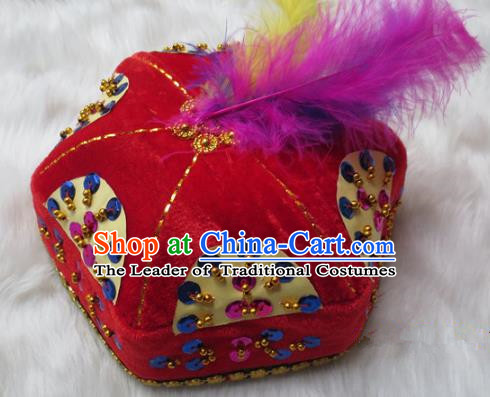 Chinese Traditional Folk Dance Hair Accessories Uyghur Nationality Dance Headwear Red Hats for Men