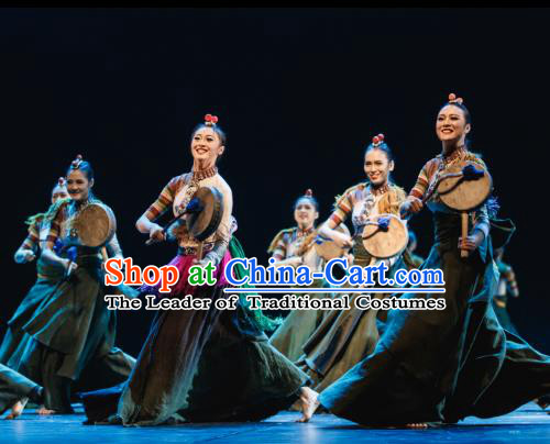 Traditional Chinese Folk Dance Drum Dance Costume, China Classical Dance Clothing for Women