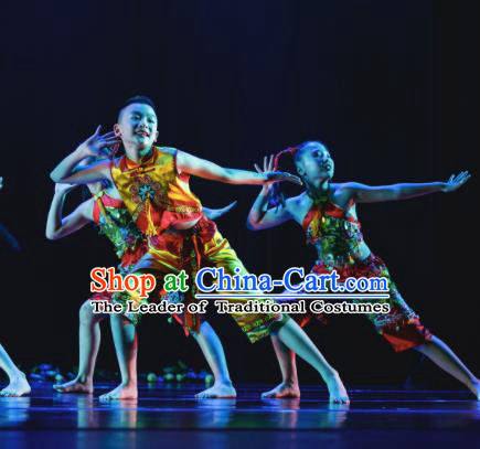 Traditional Chinese New Year Folk Dance Costume, Children Classical Dance Yangge Clothing for Kids