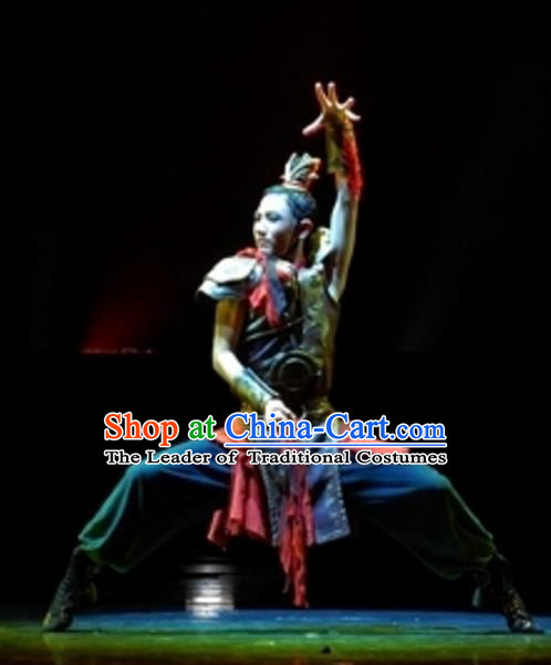 Traditional Chinese Folk Dance Stage Performance Costume, China Ancient Dance Clothing for Men