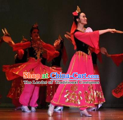 Chinese Traditional Folk Dance Classical Dance Stage Performance Costume, China Uyghur Nationality Dance Clothing for Women