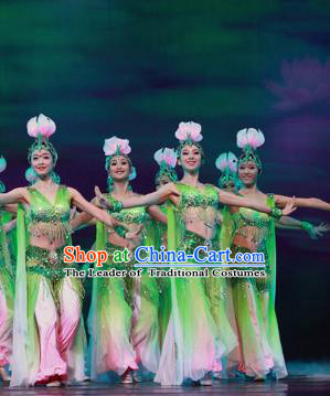 Traditional Chinese Lotus Dance Costume, China Folk Dance Classical Dance Clothing for Women