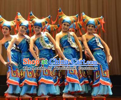 Traditional Chinese Yi Nationality Dance Costume, China Folk Dance Classical Dance Clothing for Women