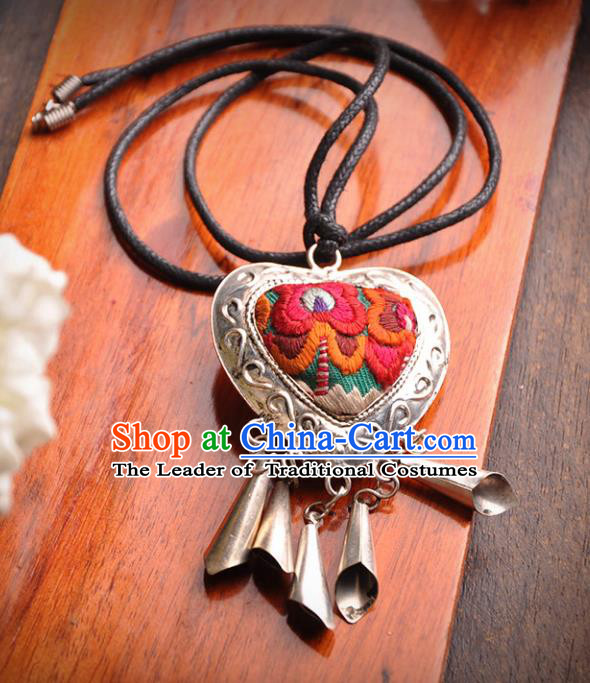 Chinese Traditional Embroidery Accessories Bells Pendant Classical Handmade Embroidered Necklace for Women