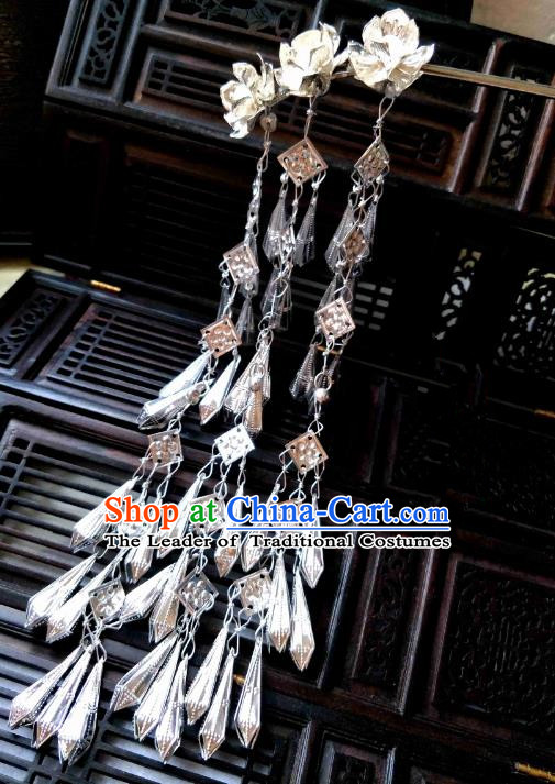 Chinese Traditional Ancient Hair Accessories Classical Hairpins Tassel Lotus Hair Clip Headwear for Women