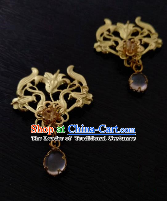 Chinese Traditional Ancient Hair Accessories Classical Brass Hairpins Hanfu Hair Stick Headwear for Women