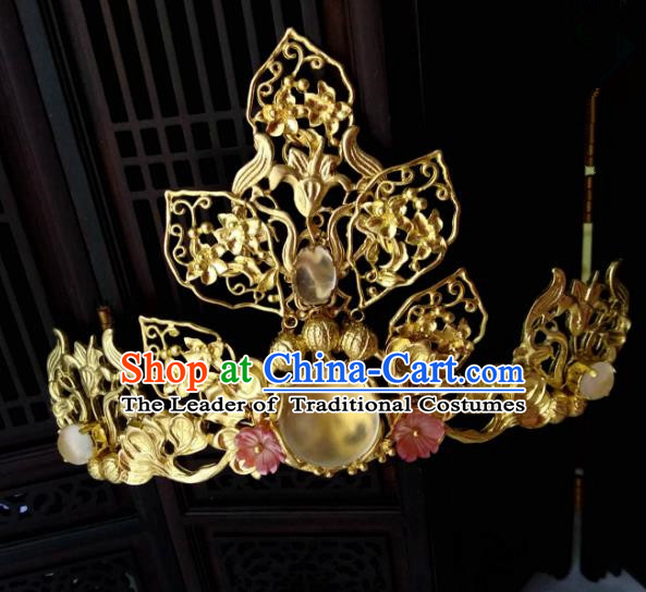 Chinese Traditional Ancient Hair Accessories Classical Brass Phoenix Coronet Hairpins Hanfu Hair Stick for Women