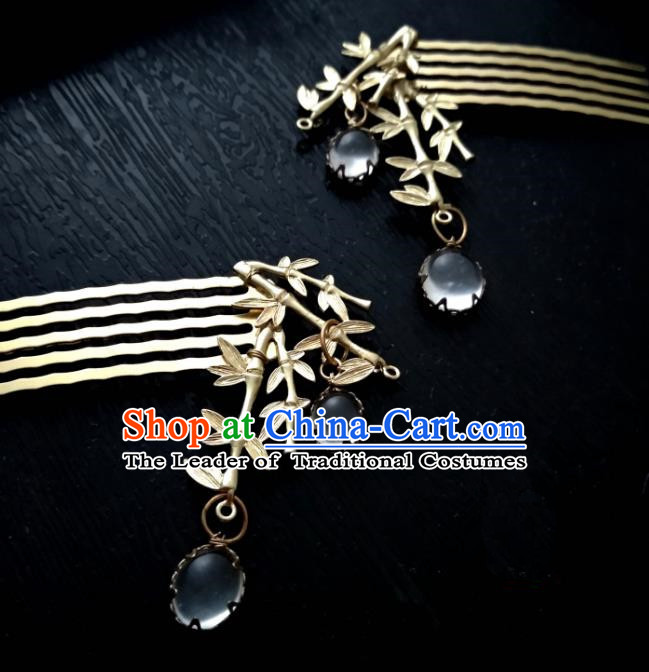 Chinese Traditional Ancient Hair Accessories Classical Brass Bamboo Hair Comb Hanfu Hairpins for Women