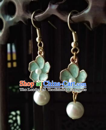 Chinese Traditional Ancient Accessories Earrings Classical Hanfu Green Flowers Eardrop for Women