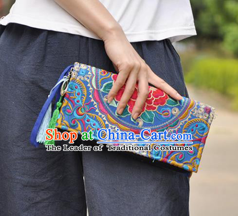 Chinese Traditional Embroidery Craft Embroidered Blue Purse Handmade Handbag for Women