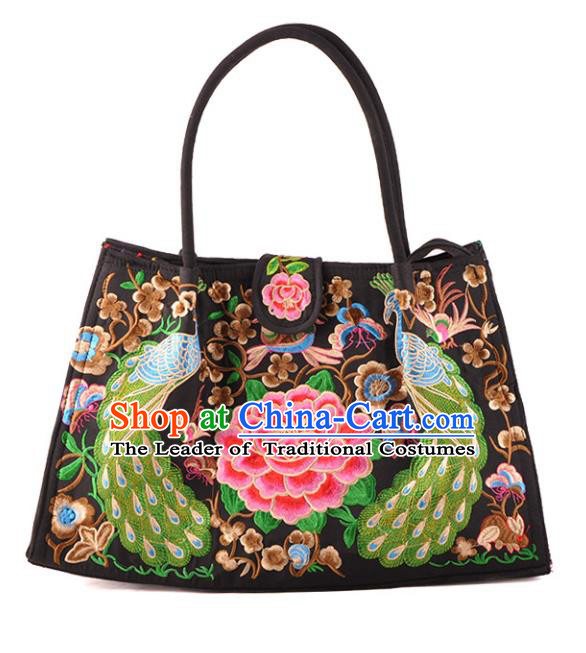 Chinese Traditional Embroidery Craft Embroidered Peacock Peony Bags Handmade Handbag for Women