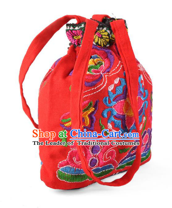 Chinese Traditional Embroidery Craft Embroidered Red Pocket Bags Handmade Handbag for Women