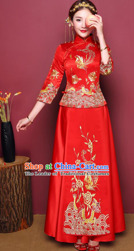 Chinese Ancient Wedding Costume Traditional Bottom Drawer, China Ancient Bride Toast Clothing Embroidered Peony Xiuhe Suits for Women