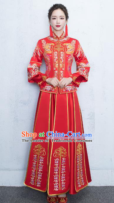 Chinese Traditional Embroidered Xiuhe Suits Bride Red Toast Clothing Ancient Embroidery Peony Bottom Drawer Wedding Costumes for Women
