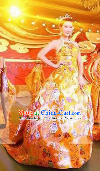 Top Grade Stage Performance Costumes China Style Catwalks Trailing Full Dress Modern Fancywork Clothing for Women