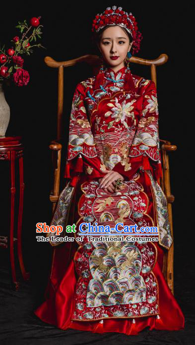 Chinese Traditional Embroidered Xiuhe Suits Ancient Bride Wedding Costumes for Women