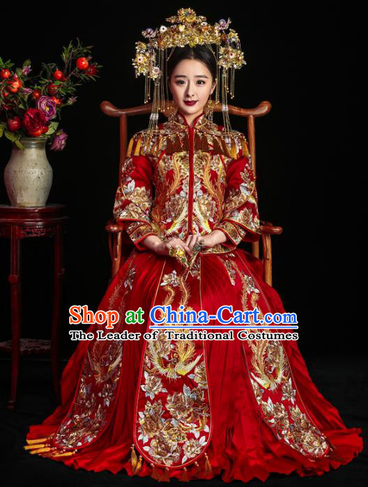 Chinese Traditional Embroidered Xiuhe Suits Ancient Bride Embroidery Bottom Drawer Wedding Costumes for Women