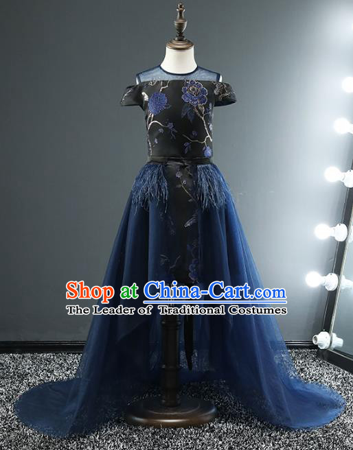 Top Grade Stage Performance Costumes Compere Black Dress Modern Fancywork Full Dress for Kids