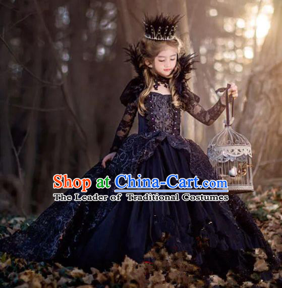 Top Grade Stage Performance Costumes Baroque Princess Bubble Dress Modern Fancywork Full Dress for Kids