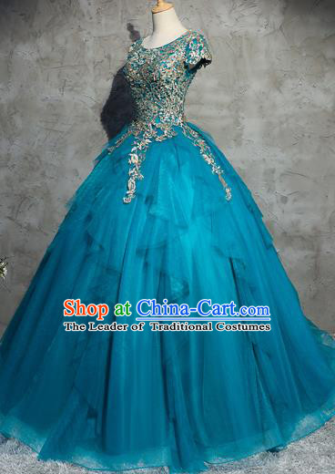 Top Grade Advanced Customization Wedding Dress Chorus Blue Dress Bridal Veil Full Dress Costume for Women