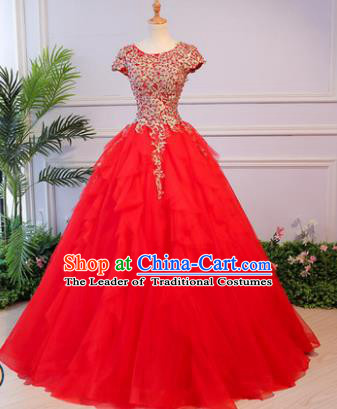 Top Grade Advanced Customization Wedding Dress Chorus Red Dress Bridal Veil Full Dress Costume for Women