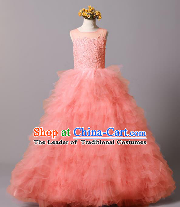 Top Grade Stage Performance Costumes Catwalks Pink Bubble Dress Modern Fancywork Full Dress for Kids