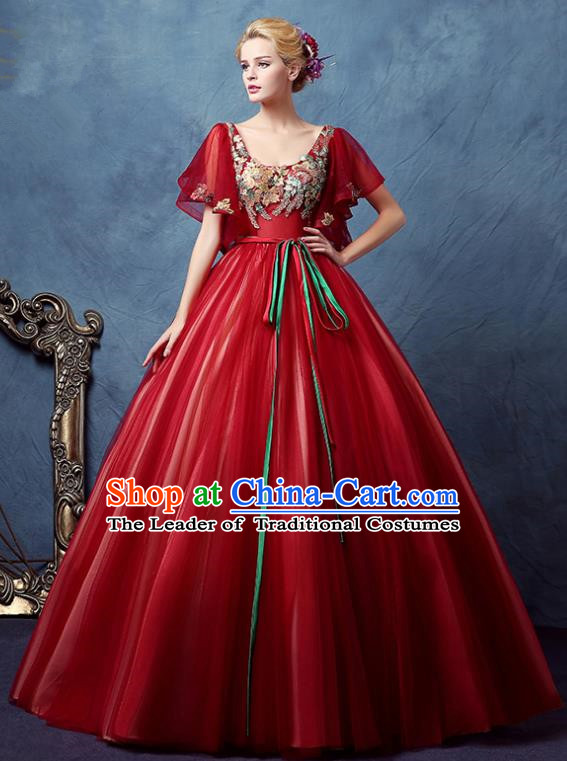 Top Grade Advanced Customization Red Bubble Dress Wedding Dress Compere Bridal Full Dress for Women