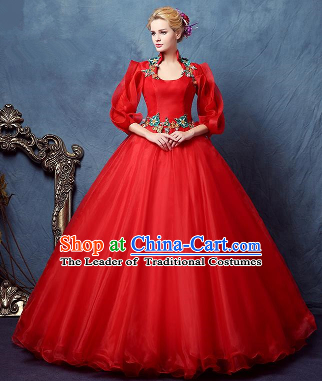 Top Grade Advanced Customization Red Bubble Dress Wedding Dress Compere Bridal Full Dress for Women