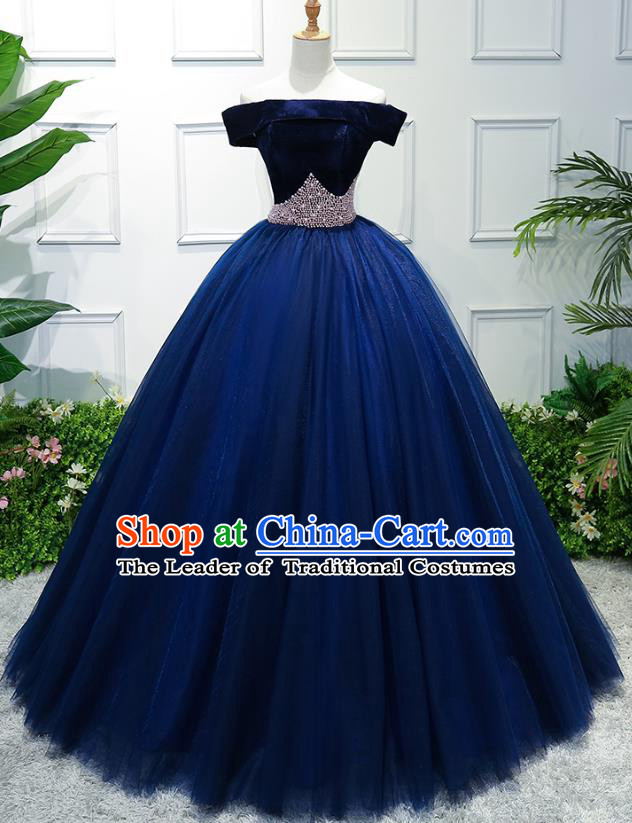 Top Grade Advanced Customization Evening Dress Blue Veil Wedding Dress Compere Bridal Full Dress for Women