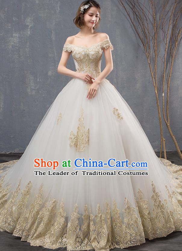 Top Grade Advanced Customization Flat Shouders Evening Dress Mullet Wedding Dress Compere Bridal Full Dress for Women