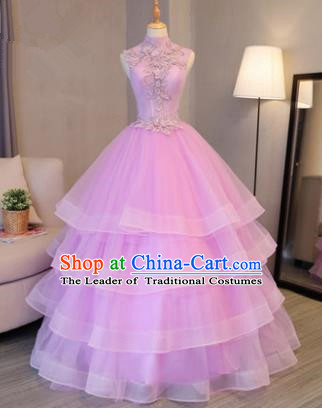 Top Grade Advanced Customization Evening Dress Pink Layered Wedding Dress Compere Bridal Full Dress for Women